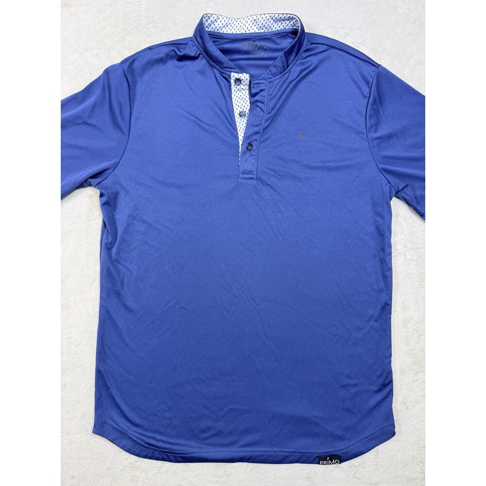 Primo Golf Polo Shirt Men Medium Blade Collar Henley Performance Drop Cut Blue